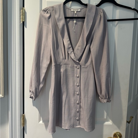 WAYF Small Rozy Button Down Glen Plaid Dress Purple Lavender Tweed Size S - Picture 2 of 6